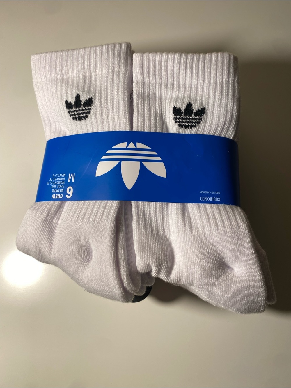adidas White Crew Socks with Black Trefoil - 6 Pack